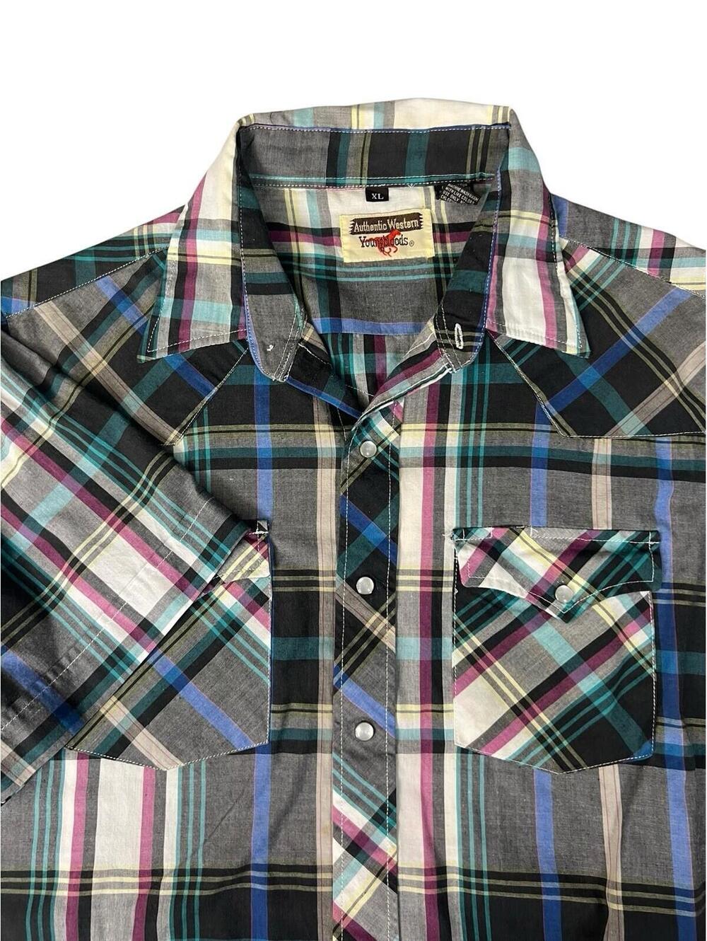 Vintage Authentic Youngbloods Plaid Pearl Snap XL Western